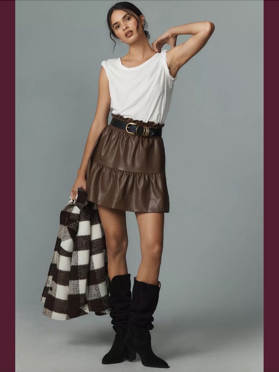 Anthropologie Dresses & Skirts - $120 NWT Anthropologie The Somerset Mini Skirt Faux Leather Edition Brown